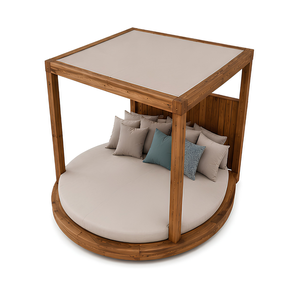 Lit de repos rond de luxe pour l'extérieur avec auvent, lit de jardin en bois massif pour hôtel, complexe hôtelier, villa, patio, mobilier d'hôtellerie - Product Image 5