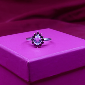 Anillo Clásico de Plata de Ley 925 con Topacio Azul y Rodolita, Joyería Plateada para Mujer, Ideal para Bodas - Product Image 5