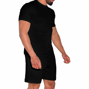 Customizable Men's Summer Casual Short <b>Set</b> High Quality Solid <b>Colour</b> Breathable Cotton Knitted T-shirt & Shorts <b>Set</b> Mid Waist - Product Image 2