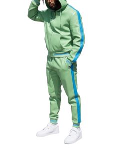 Custom Men's Premium Leather Two-Piece Outfit with Contrast <b>Side</b> Stripes for Urban Fashion and Casual Wear - Product Image 4