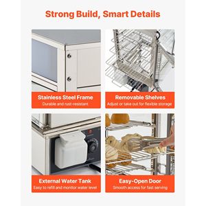 ตู้โชว์อาหารอุ่นร้อน 5 ชั้น โครงสแตนเลส กำลังไฟ 1200 วัตต์ ไฟ LED ชั้นวางปรับได้ ขนาด 86 นิ้ว - Product Image 6