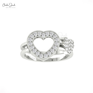 Bague de mariage artisanale en or massif 14 carats avec diamant blanc 0,42 carats certifié IGI, double cœur classique, bijoux pierre de naissance, vente en gros - Product Image 3