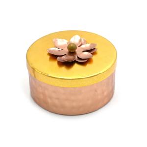 New Arrival India <b>Gift</b> Hub Gold Plated Hammered Dry Fruit <b>Box</b> 4 Inch <b>With</b> <b>Lid</b> Round Shape - Product Image 2