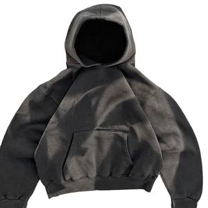 Sudadera con capucha desgastada lavada con ácido para hombre de 100% algodón de gran tamaño gris francés Terry personalizada para invierno - Product Image 2