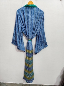 Ankle Length Silk Robe Multi Color Robe Night Wear Robe Indian Vintage Recycled Silk Sari <b>Kimono</b>, - Product Image 3