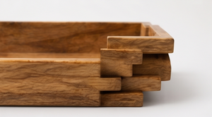 Bandeja de Servir Geométrica de Madera al por Mayor, Plato de Madera de Mango con Diseño de Ladrillos Apilados y Ranuras - Product Image 2