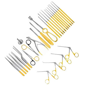 Kit d'instruments de micro-chirurgie ORL pour oreilles, avec poignée dorée, comprenant forceps auriculaires, spéculum, micro-curette, curette, rétracteur, fabriqué au Pakistan - Product Image 6
