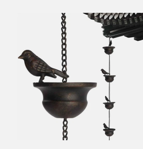 Chaîne de pluie décorative pour gouttières, attrape-pluie extérieur, remplacement de la gouttière avec coupelles évasées et figurines d'oiseaux - Product Image 1