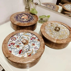 Élégante boîte de service en bois avec imprimé floral coloré et couvercle assorti, plat de service de luxe, articles de cuisine en gros - Product Image 6
