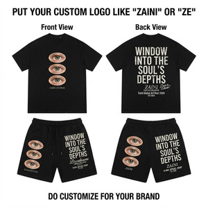 <b>Men</b> T Shirt <b>Short</b> Set 220 GSM Premium Cotton Jersey <b>Black</b> Tee <b>Shorts</b> With Custom Graphic Screen Print Casual Streetwear Style - Product Image 1