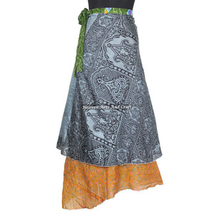 New Designer Indian Vintage Silk Double Layer Reversible Sarong Sari Magic <b>Wrap</b> <b>Skirt</b> Rajasthani Jaipur Silk Sari Magic <b>Wrap</b> - Product Image 3