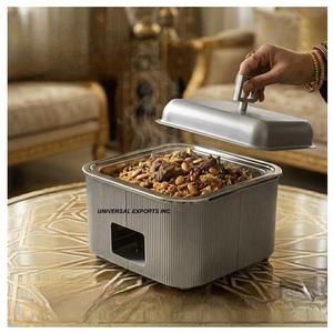 Calentador de comida metálico cuadrado, decorativo para bodas y eventos, cacerola con acabado plateado, nuevo calentador de comida metálico de lujo. - Product Image 1