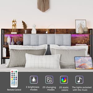 Cadre de lit rembourré Queen Size avec tête de lit à éclairage LED et 2 tiroirs de rangement, station de charge, aucun sommier requis - Product Image 3