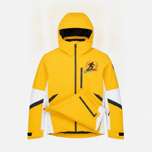 เสื้อแจ็คเก็ตพัฟเฟอร์มีฮู้ดสีเหลืองสำหรับผู้ชาย ดีไซน์สปอร์ตกันน้ำ พร้อมโลโก้สกี เหมาะสำหรับใส่กลางแจ้งในฤดูหนาว - Product Image 1