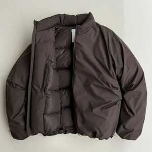 Blouson d'hiver unisexe matelassé avec capuche, col en velours côtelé, fermeture éclair, coupe oversize, décontracté, beige marron, coupe-vent, design uni, 370g, tissé - Product Image 3