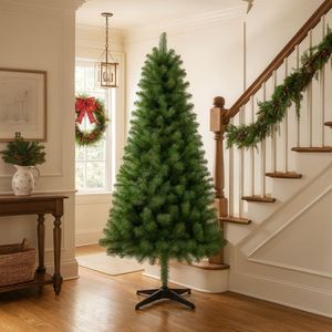 Albero di Natale Verde Non Illuminato da 180 cm con 582 Punte in PVC e Supporto a 4 Gambe in Plastica, Rami Interamente in PVC - Product Image 1