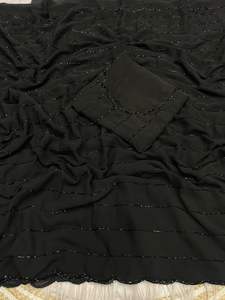 Sari noir en tissu Georgette, vêtements ethniques indiens Bollywood, best-seller, tendance, export, dernière collection, vêtements de fête exclusifs pour femmes - Product Image 2