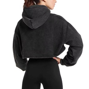 Pull à capuche court en polaire pour femme, haute qualité, séchage rapide, respirant, avec logo personnalisé sur le devant, en coton, épaules tombantes, vierge - Product Image 5