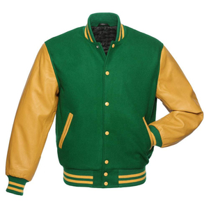 Men baseball varsity <b>jacket</b> High Quality Custom Design Wholesale Bomber Letterman Green Varsity <b>Jacket</b> Golden Sleeves <b>Jacket</b> - Product Image 6