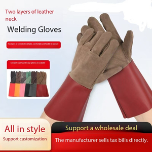 Vantrex <b>Long</b> 14" 16inch Industrial Heat Resistant Heavy Yellow Cowhide Double Layer Safety Welding Breathable Four Seasons <b>Glove</b> - Product Image 3