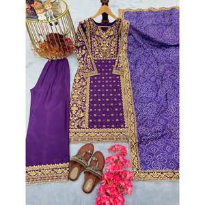 ชุดสำหรับผู้หญิงดีไซน์เนอร์ผ้าไหมพิมพ์ลาย plazzo - Product Image 2