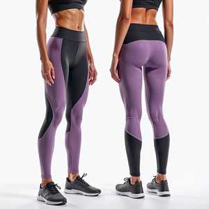 Mid Waist Full-Length Yoga <b>Leggings</b> Solid Pattern Contrast <b>Stitch</b> Pockets Four-Way Stretch Spandex Polyester Windproof - Product Image 2