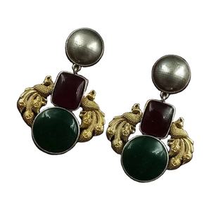 OM Fashion Studio 2025 nuevos pendientes de latón oxidado chapados en plata joyería tradicional india estilo colgante ligero - Product Image 5