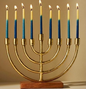 classic <b>brass</b> menorah gold hanukkah candle <b>holder</b> 9 branch jewish candelabra traditional holiday decor tabletop centerpiece lux - Product Image 1