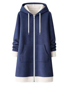 Sudadera con capucha larga personalizada con cremallera, color rosa melocotón, abrigo de invierno de forro polar para mujer, ropa exterior informal de gran tamaño con bolsillos, OEM personalizado - Product Image 1