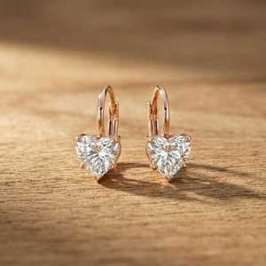 Women Lab Grown Diamond Heart <b>Drop</b> Earrings With Prong Setting Color E VVS 10k 14k 18k Solid Gold 2.00 CT Per Pair Fine Jewelry - Product Image 3