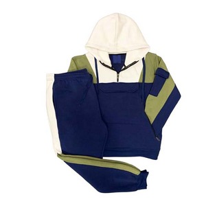 Survêtement pour garçons à blocs de couleur, à capuche, manches longues, décontracté, pour l'automne, avec poches latérales, en polyester et coton, poids moyen, coupe classique - Product Image 5