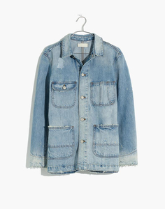 Women's Washed Denim Jacket Turn Down Collar Long Sleeve <b>Button</b> Trucker <b>Coat</b> Distressed Frayed Hem Winter Casual 100% Polyester - Product Image 5