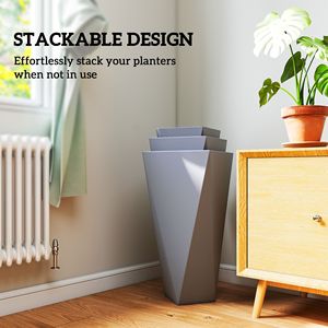 Fioriere Impilabili in Legno e Fibra di Vetro Grigie con Drenaggio per Uso Interno ed Esterno - Product Image 6