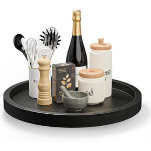 Plato giratorio de madera negra de 18 pulgadas Lazy Susan Acacia, estante organizador de especias de madera, bandeja giratoria de madera de Acacia para decoración de baño y tocador - Product Image 1