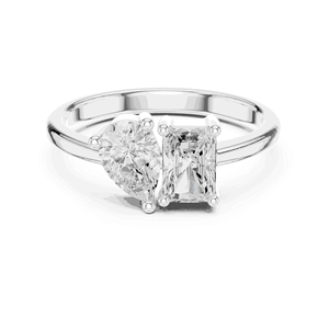 Anillo de compromiso unisex Toi Et Moi con diamante radiante talla pera cultivado en laboratorio, oro macizo de 18K, engaste de cuatro puntas compartido de este a oeste - Product Image 3