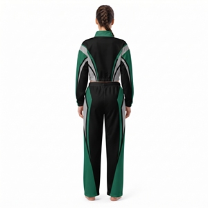 Conjunto Deportivo para Mujer, Dos Piezas, Top Corto con Cierre y Bloques de Color, Pantalones Anchos, Fabricante OEM, Personalizado - Product Image 2