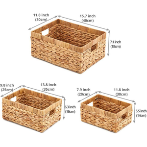 Handmade Woven 3-Piece Natural Wicker & Water Hyacinth Storage <b>Baskets</b> for Bathroom Organization - Product Image 4