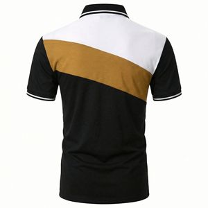 Camiseta polo para hombre con bloques de color, tela de algodón suave, mangas cortas, cuello en contraste, corte ajustado, transpirable, informal y elegante para uso diario. - Product Image 6
