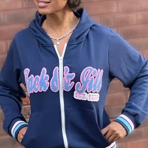 เสื้อฮู้ดซิปเต็มตัวสำหรับผู้หญิง ผ้าเชนิลล์ ปักลายกราฟิก แถบยางยืดที่ข้อมือ แขนยาวลำลอง ผ้าฟลีซ มีกระเป๋า - Product Image 2