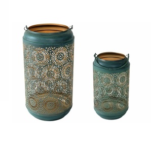 Faroles de Hierro Verdes con Patrones Geométricos Recortados para Decoración del Hogar y Bodas, Portavelas Hechos a Mano en Oferta - Product Image 1