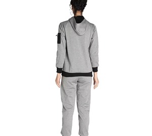 Women Gray Full <b>Zip</b> <b>Hooded</b> Tracksuit Set Long Sleeve Solid Color Casual Sporty Style With Side Pockets Polyester Material - Product Image 6