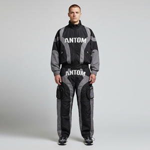 Cut <b>Sew</b> Cotton Windbreaker Hooded Casual Solid Winter Tracksuits <b>Set</b> Custom Design Sports Workout Football 2 Piece Men - Product Image 2