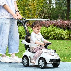 Passeggino 3 in 1 Bianco con Maniglia Rimovibile, Musica, Clacson, Tettuccio e Barriera di Sicurezza per Bambini, Cavalcabili e Giocattoli da Tirare - Product Image 2