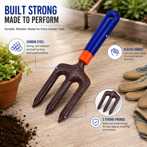 Fourche à main à trois dents en acier au carbone avec manche en plastique pour le jardinage, le désherbage, la plantation et la culture des plantes - Product Image 5