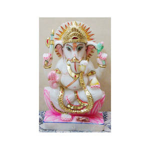 Hermosa y Única Estatua de Ganesha Ji Sentado en Mármol Blanco con Mano de Bendición, Mayorista y Fabricante para Decoración de Templos - Product Image 5