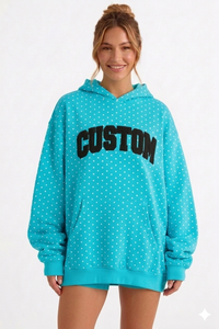 Sudadera con Capucha Extra Grande para Mujer, Diseño de Lentejuelas con Puntos, Color Azul Claro, Algodón, Hombros Caídos y Bolsillo Delantero - Product Image 2