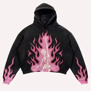 เสื้อฮู้ดสตรีทแวร์คุณภาพสูงทรงโอเวอร์ไซส์สีดำฟอกกรด พิมพ์ลายกราฟิกแบบหนาม  ผลิตตามสั่งคุณภาพเยี่ยมสำหรับผู้ชาย - Product Image 6