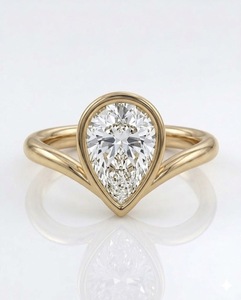 แหวนหมั้นเพชรทรงลูกแพร์ 2 กะรัต ขอบทอง 14K เพชรทรงลูกแพร์เพาะเลี้ยงในห้องปฏิบัติการ แหวนลายเชฟรอน แหวนแต่งงานทรงหยดน้ำแบบพิเศษ วงแหวนรูปตัววี - Product Image 3