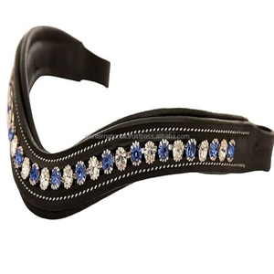 Banda para la Frente de Caballos con Cristales Curvos Más Vendida, con Costuras Blancas Resistentes y Duraderas, Disponible en Cuero Negro, Marrón y Havana - Product Image 4