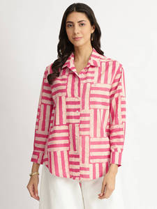 Conjunto Casual de Verano para Mujer, Hermoso, de Algodón a Rayas Rosas, con Manga Tres Cuartos, Pantalones Anchos Blancos de Cintura Alta - Product Image 4